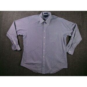 Club Room Dress Shirt Men 16.5 Blue White Stripe Button Down Long Sleeve Classic